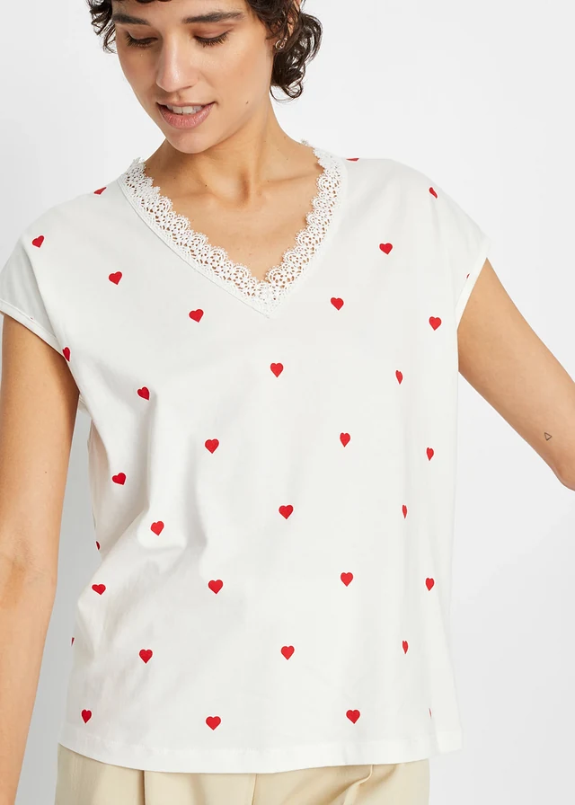 Bluză din bumbac 100% • ecru, cu imprimeu • magazin bonprix