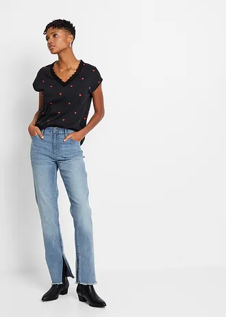 Bluză din bumbac 100% • negru cu imprimeu • magazin bonprix