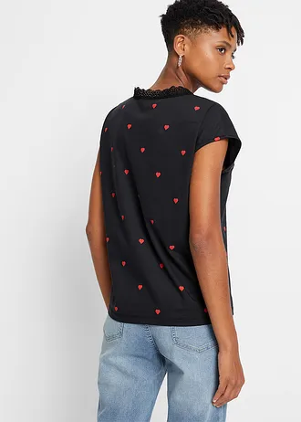 Bluză din bumbac 100% • negru cu imprimeu • magazin bonprix