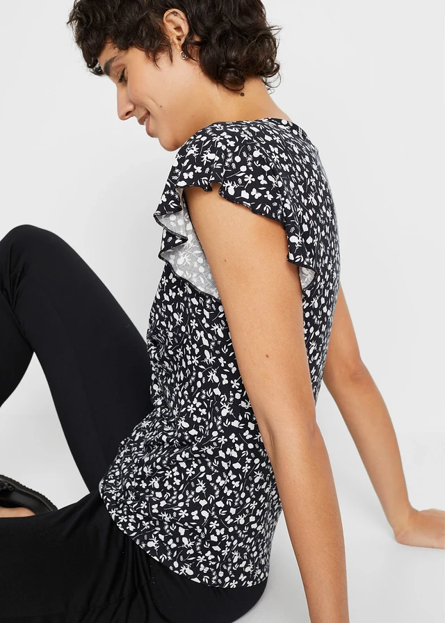 Shirt met viscose • zwart-wit gebloemd • product-page.page-title-suffix