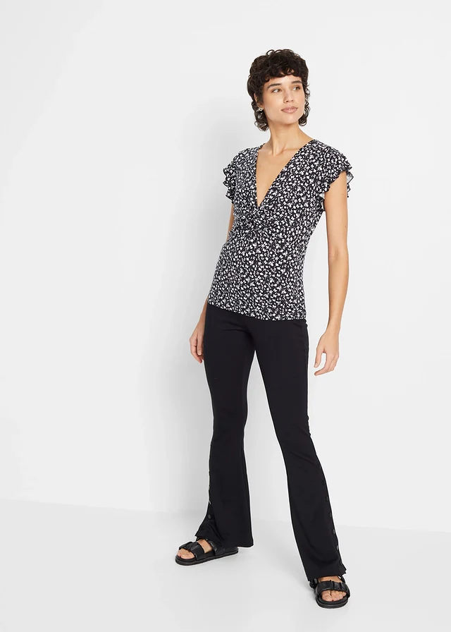 Blouse en jersey viscose extensible, Couleur: noir-blanc floral