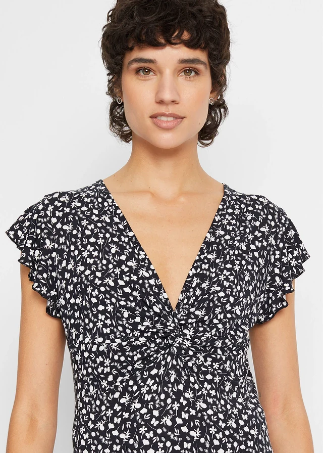 Blouse en jersey viscose extensible • noir-blanc floral • product-page.page-title-suffix
