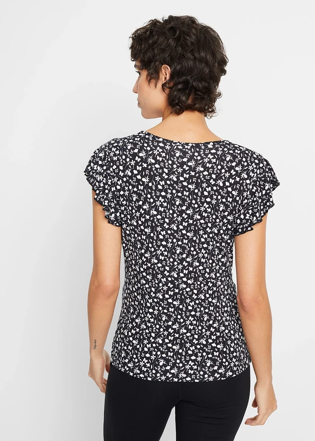 Blouse en jersey viscose extensible • noir-blanc floral • product-page.page-title-suffix