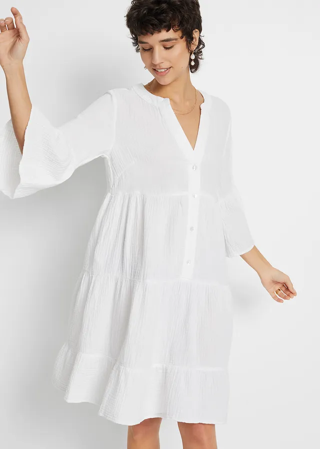 Tuniekjurk van mousseline, Kleur: wit