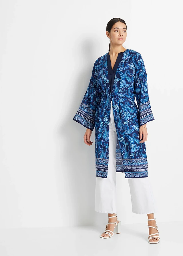 Satijnen tuniek met korte mouwen en oversized schouders • donkerblauw • product-page.page-title-suffix