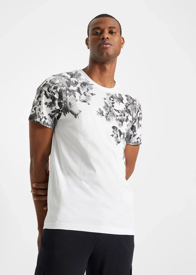 T-shirt, slim fit, Kleur: wit met print