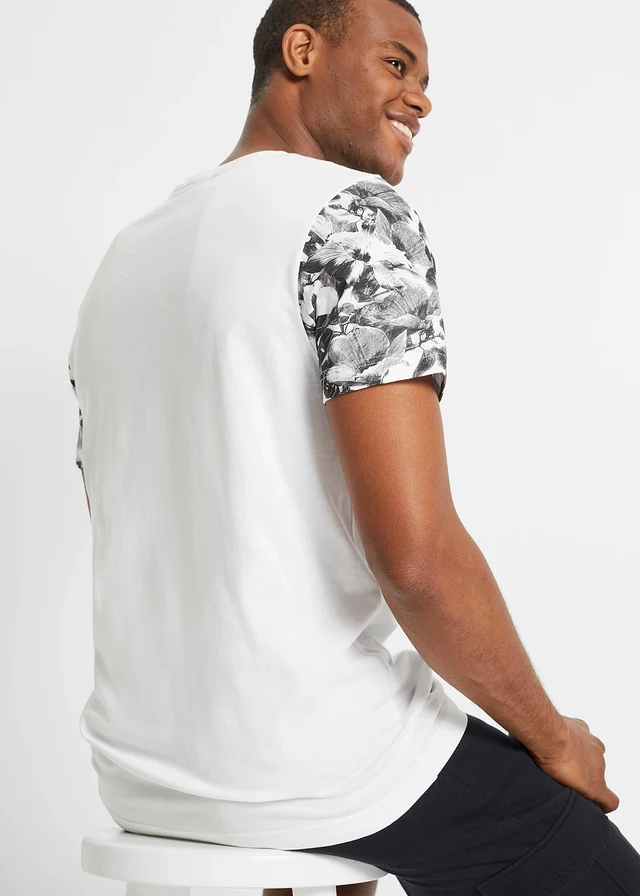 T-shirt, slim fit, Kleur: wit met print