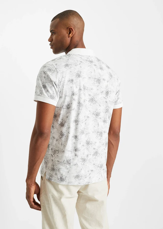 Polo 100% coton, Couleur: blanc/gris clair floral