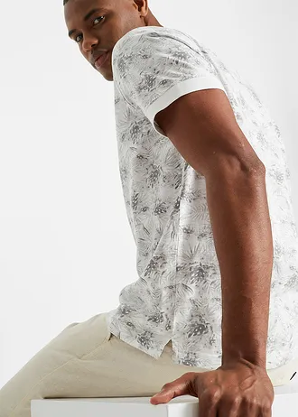 Polo 100% coton • blanc-gris clair floral • Boutique bonprix