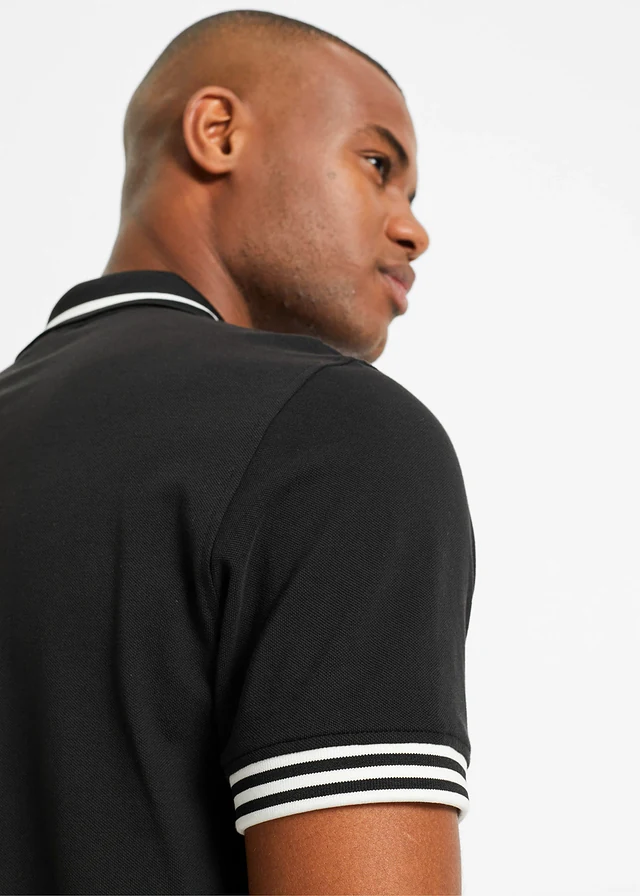 Polo zippé en maille piquée 100% coton • noir / blanc • product-page.page-title-suffix
