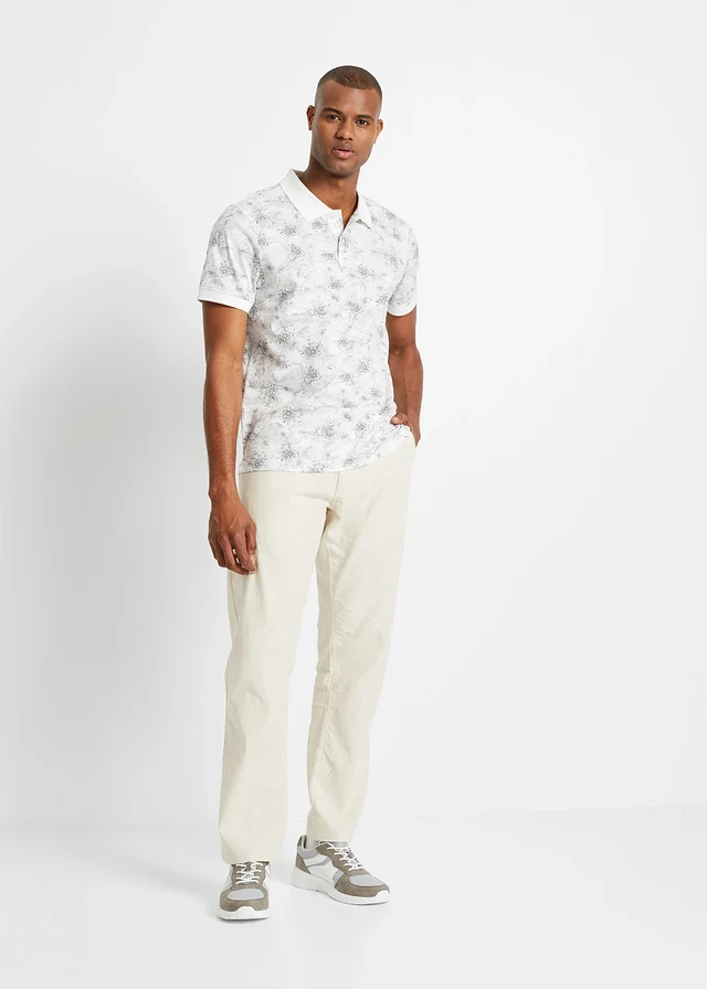 Polo 100% coton, Couleur: blanc/gris clair floral