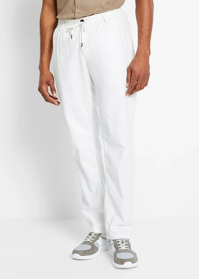 Regular fit linnen instapbroek, straight, Kleur: wit