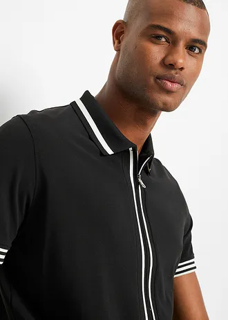 Piqué poloshirt met ritssluiting van katoen • zwart/wit • bonprix online shop