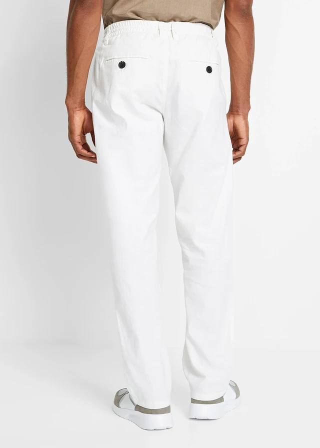 Pantalon jogger droit en lin mélangé, loose, Couleur: blanc