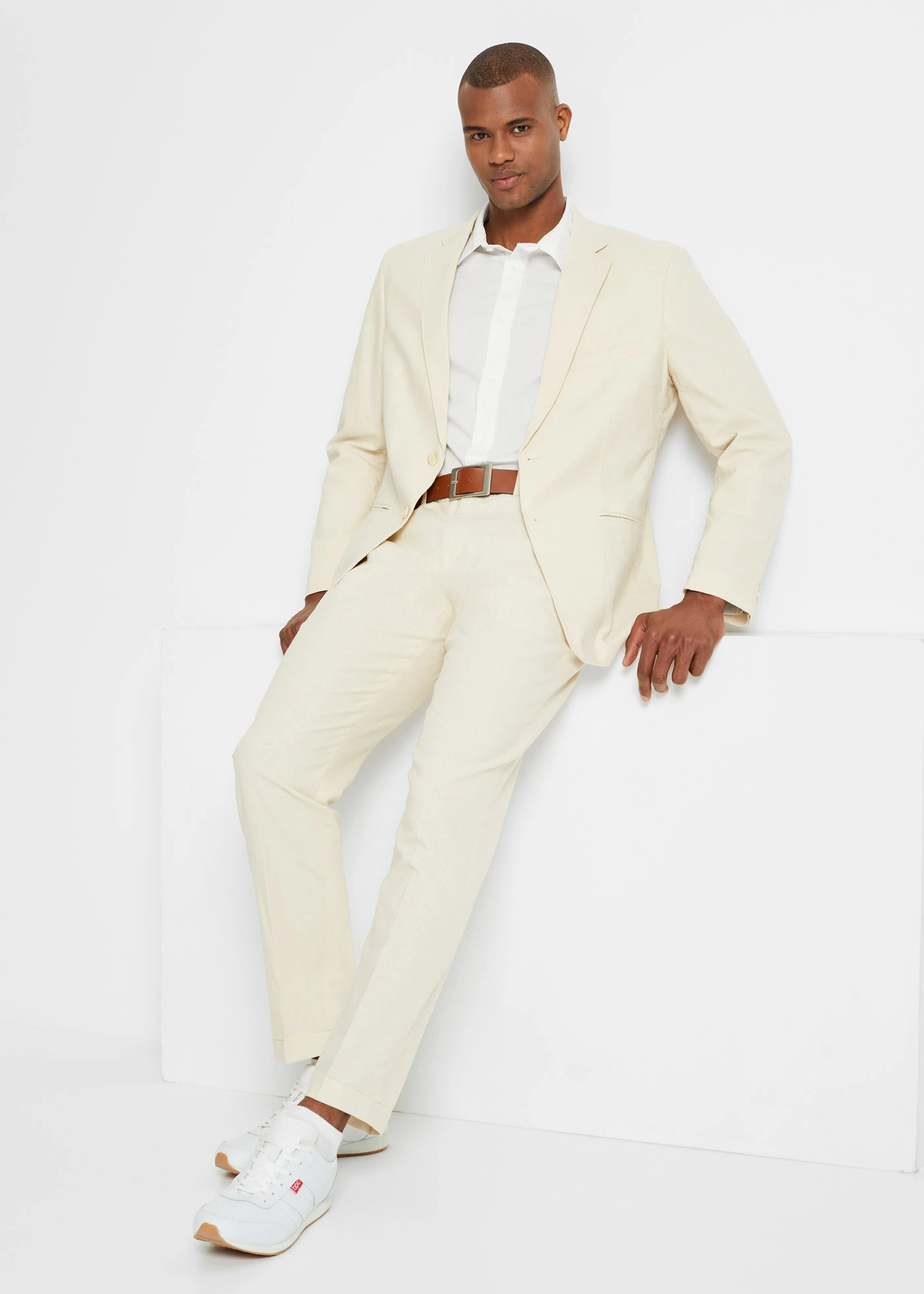 Oblek ze vzdušné směsi se lnem (2dílný), Regular Fit • pískově béžová • bonprix obchod