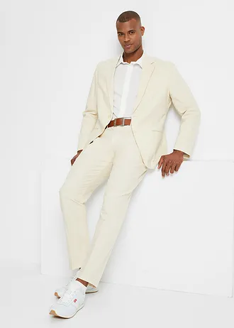 Oblek ze vzdušné směsi se lnem (2dílný), Regular Fit, barva: pískově béžová