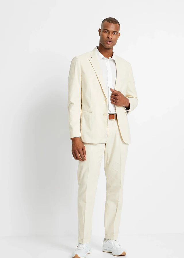 Pak met linnen, regular fit (2-dlg. set), Kleur: sandbeige