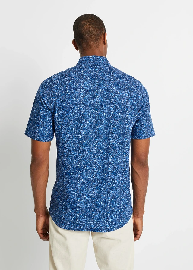 Overhemd van puur katoen met korte mouwen, Kleur: blauw/wit