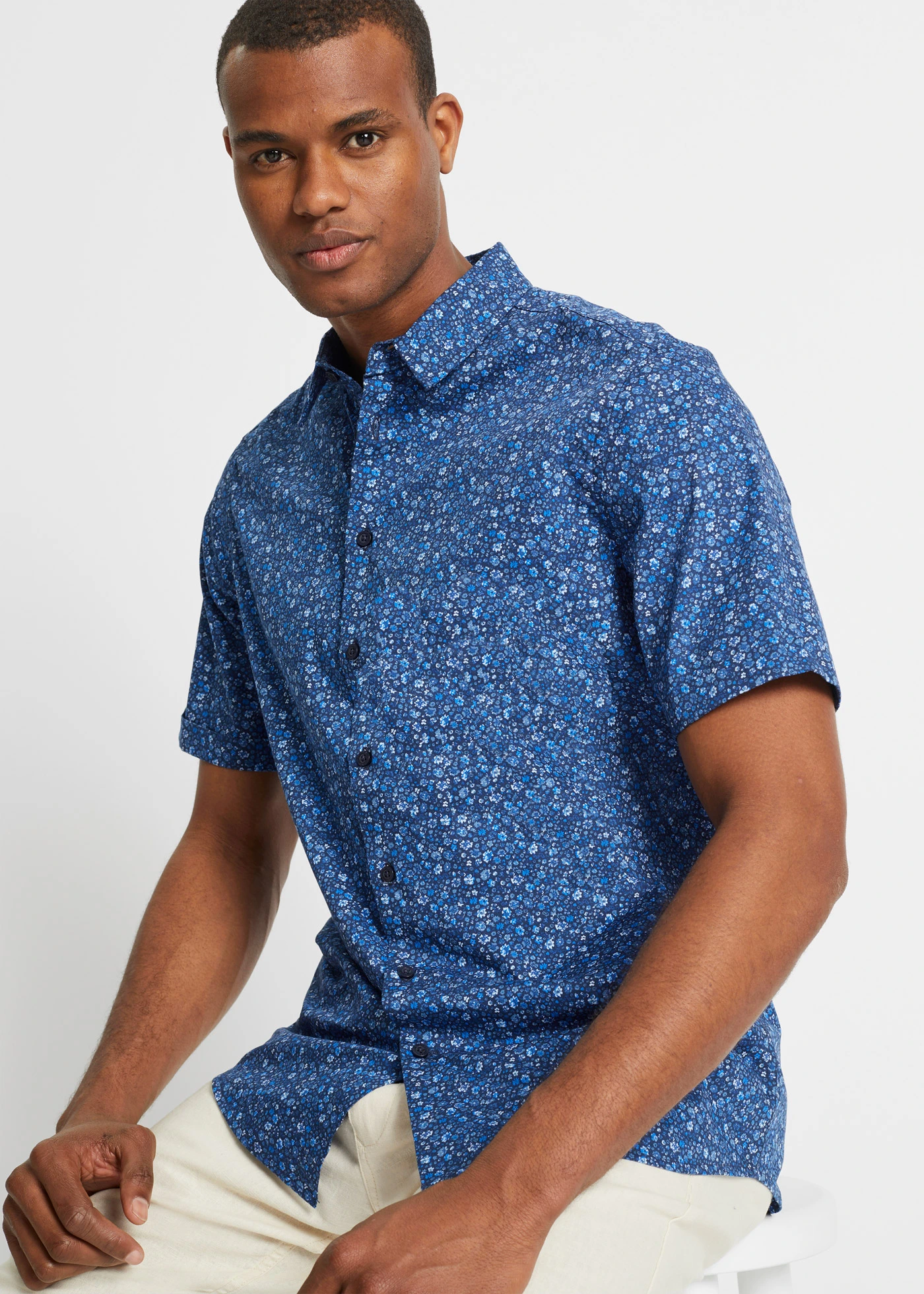 Košile z čisté bavlny, krátký rukáv • modrá-bílá • bonprix obchod