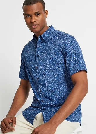 Košile z čisté bavlny, krátký rukáv, barva: modrá-bílá