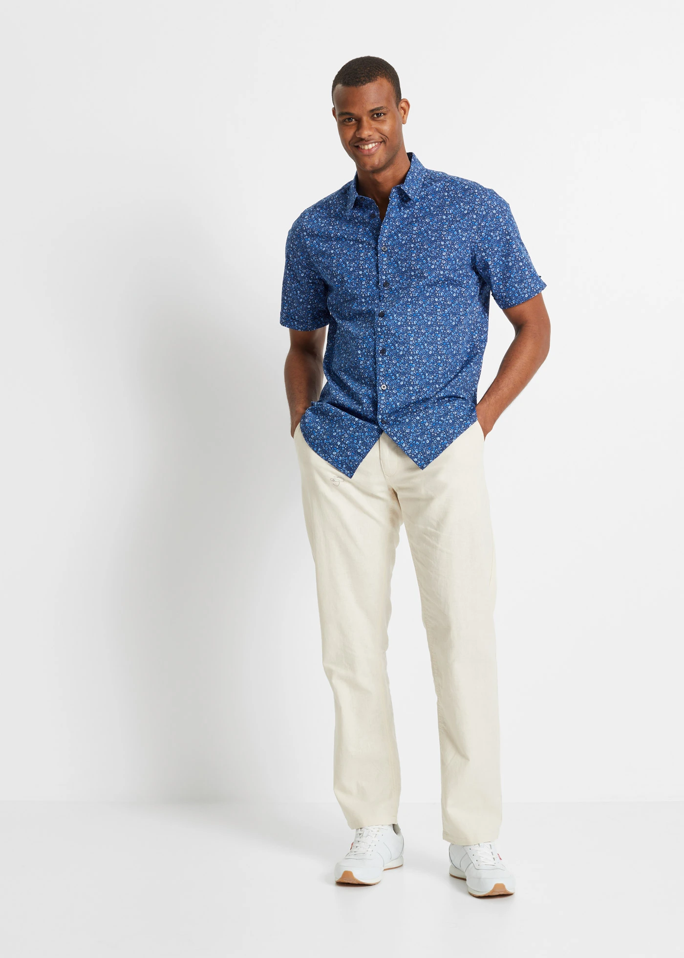 Košile z čisté bavlny, krátký rukáv • modrá-bílá • bonprix obchod