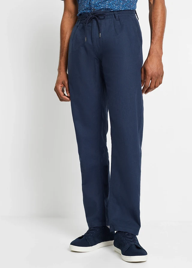 Relaxed Fit belebújós nadrág könnyű lenvászon-keverékből, Straight, szín: sötétkék
