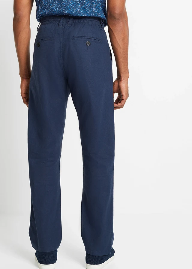 Pantalon jogger droit en lin mélangé, loose, Couleur: bleu foncé