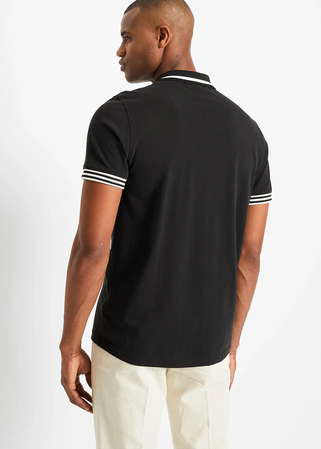 Polo zippé en maille piquée 100% coton • noir / blanc • product-page.page-title-suffix