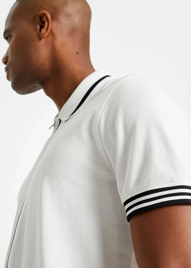 Piqué poloshirt van katoen met ritssluiting • wit/zwart • product-page.page-title-suffix