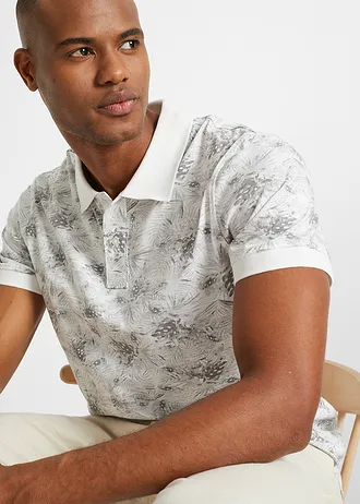 Shirt polo z czystej bawełny organicznej • biały +jasnoszary • sklep bonprix