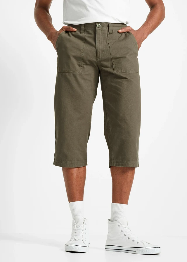 Lange bermuda met opgestikte zakken, regular fit, Kleur: olijfgroen