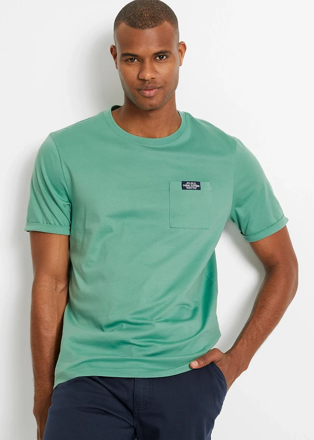 T-shirt van biologisch katoen (set van 2), Kleur: saliegroen+donkerblauw