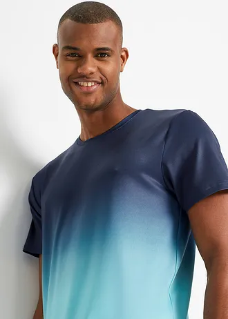 T-shirt sportowy w cieniowanym kolorze • ciemnoniebiesko-niebieski wodny • sklep bonprix