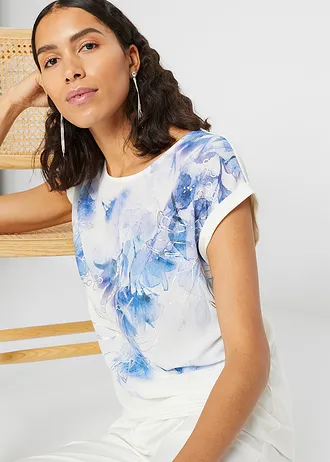 Blouse • wolwit-blauw gebloemd • bonprix online shop