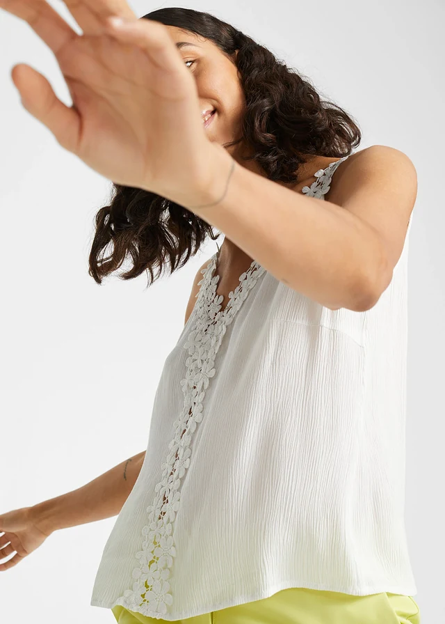 Top fluide sans manches en viscose texturée • blanc • product-page.page-title-suffix