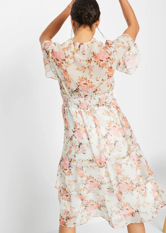 Robe midi volantée, Couleur: blanc floral