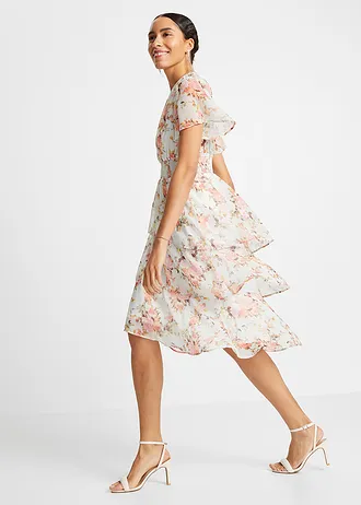 Robe midi volantée • blanc floral • Boutique bonprix
