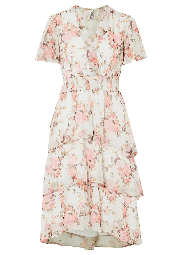 Robe midi volantée, Couleur: blanc floral