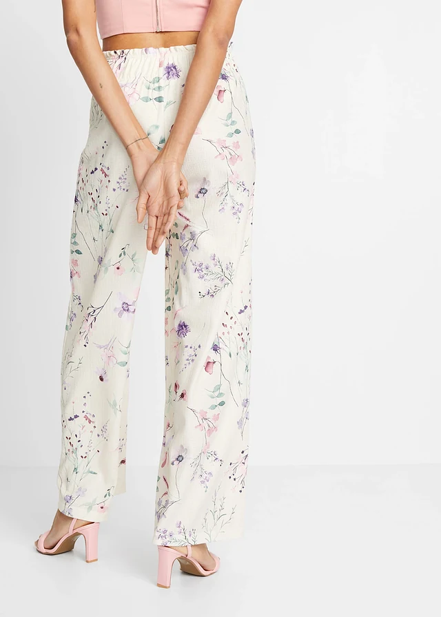 Pantalon en jersey de crêpe léger • beige naturel floral • product-page.page-title-suffix