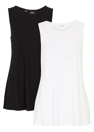 Lange top van zachte viscose (set van 2) • wit/zwart • bonprix online shop