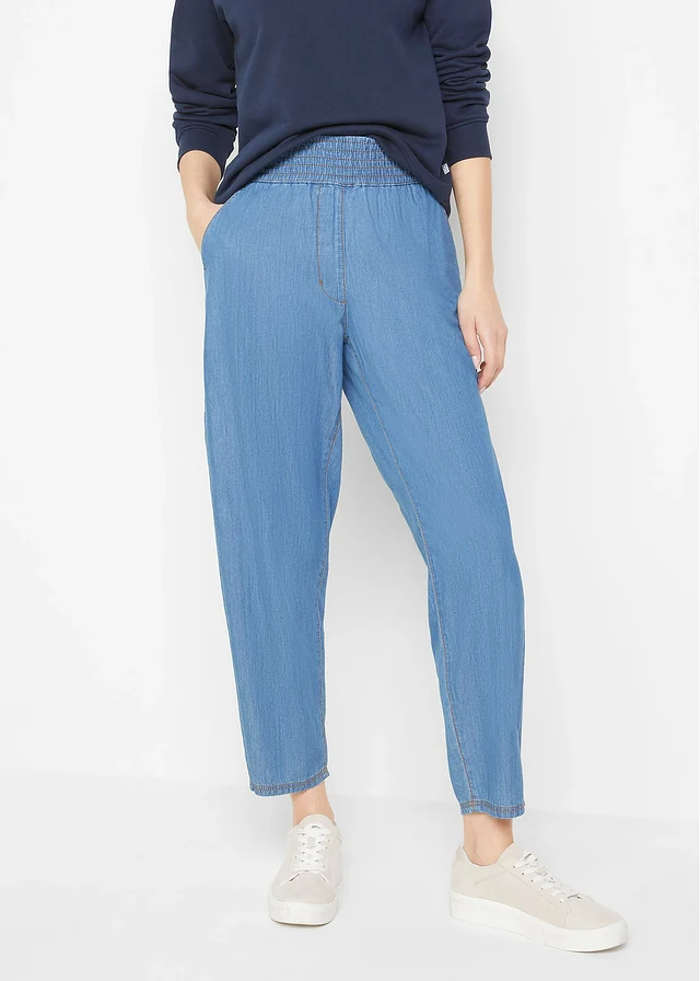 Jean mom taille haute léger, cropped, Couleur: bleu clair denim