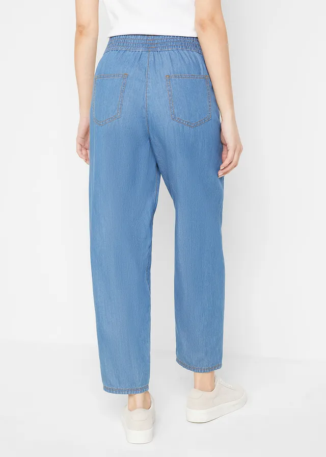 Jean mom taille haute léger, cropped, Couleur: bleu clair denim