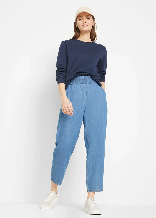 Jean mom taille haute léger, cropped, Couleur: bleu clair denim
