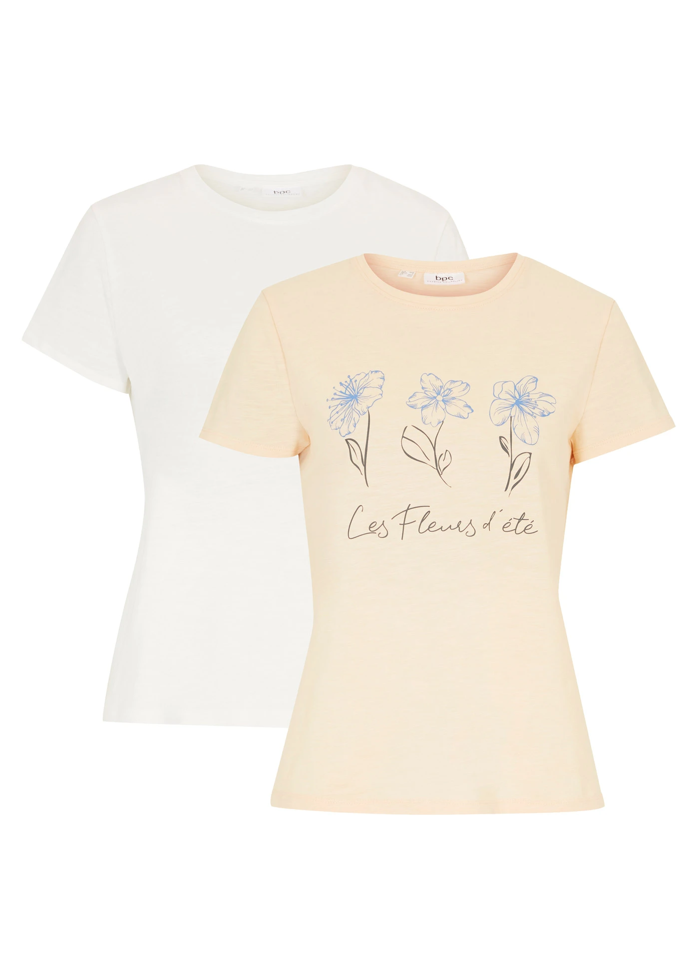 T-shirt basic z nadrukiem (2 szt.) • jasny morelowy z nadrukiem + biel wełny • bonprix obchod