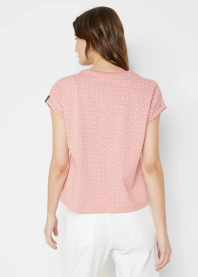 T-shirt (set van 2), Kleur: rookroze met print+effen donkerblauw
