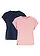T-shirt (set van 2), Kleur: rookroze met print+effen donkerblauw