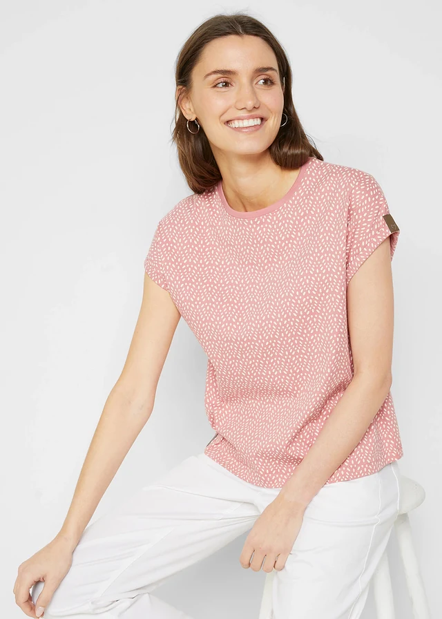 T-shirt (set van 2), Kleur: rookroze met print+effen donkerblauw
