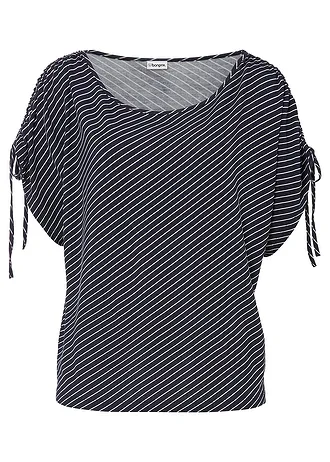 Tričko z měkké viskózy, barva: tmavě modrá - bílá s proužky