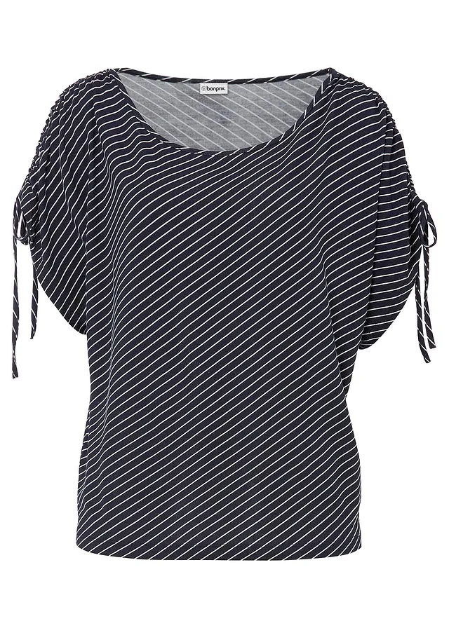 T-shirt en viscose douce, Couleur: bleu foncé-blanc rayé