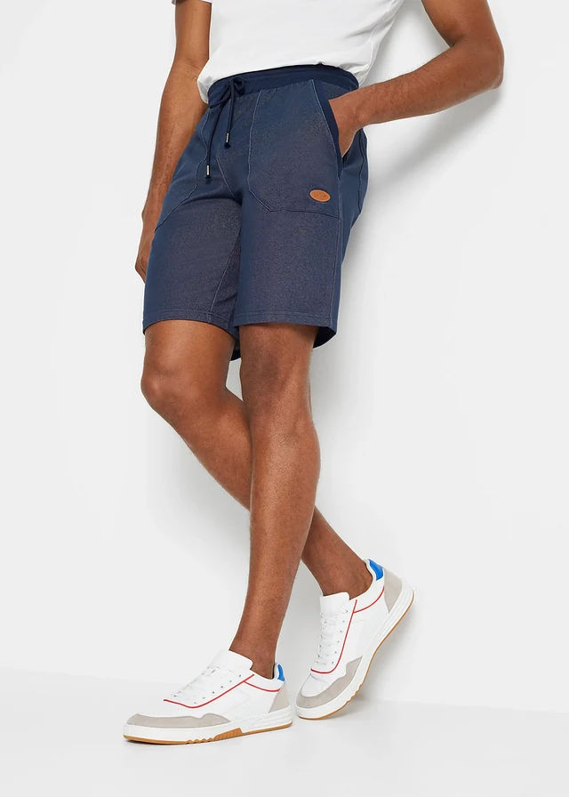 Sweat bermuda in denim look, Kleur: blauw